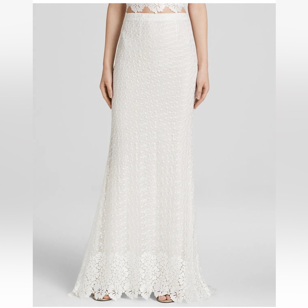 Alice + Olivia Women's Skirt White Trumpet Floral-Print Lace bias Size 2 - Picture 2 of 6